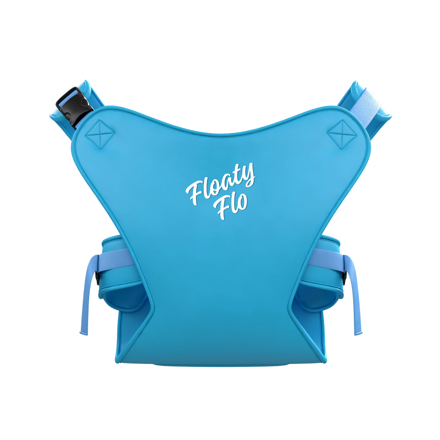 Blue浮力背心 with 'Floaty Flo' branding on a white background